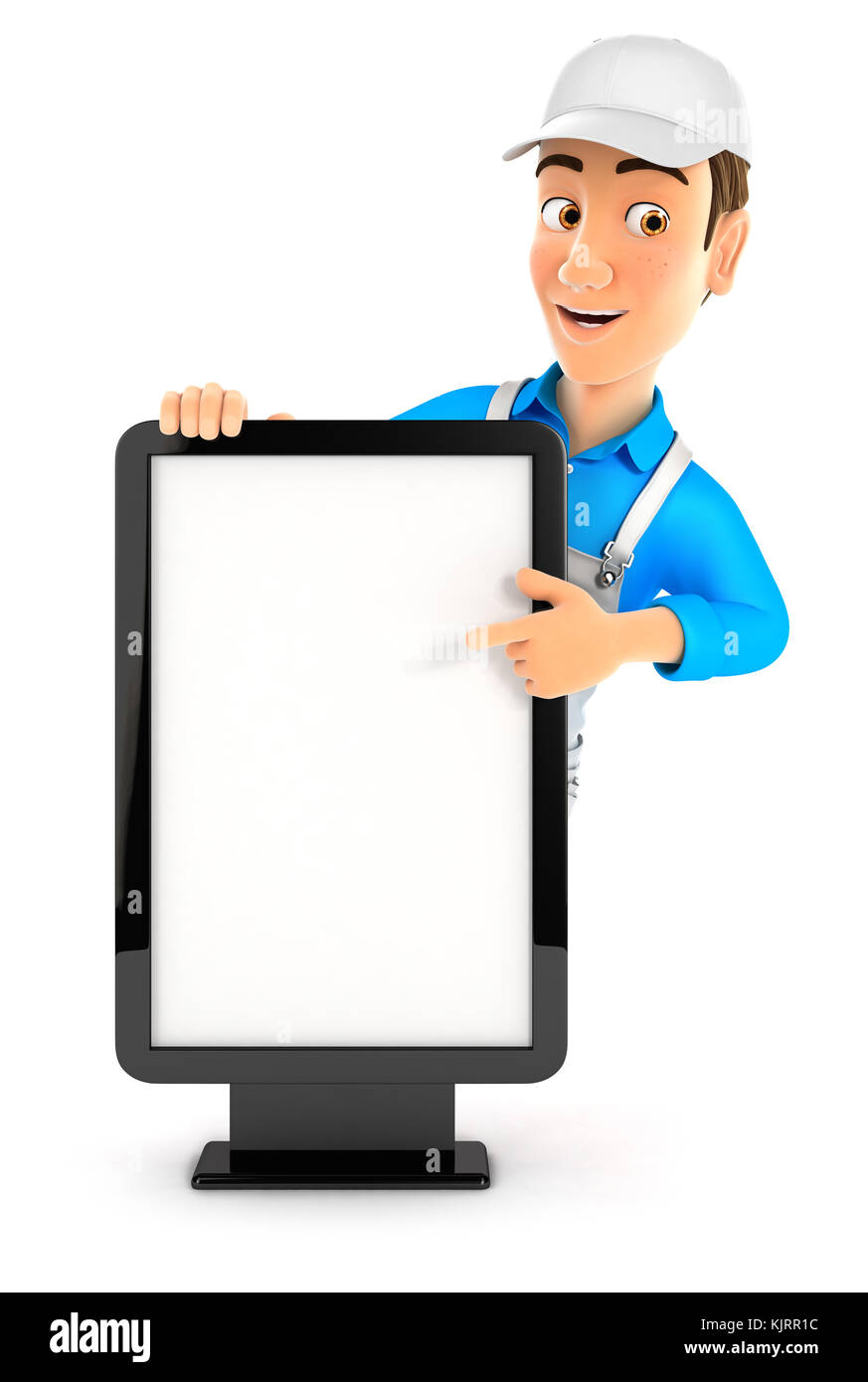 3d pittore che puntano a vuoto affissioni, illustrazione isolato con sfondo bianco Foto Stock