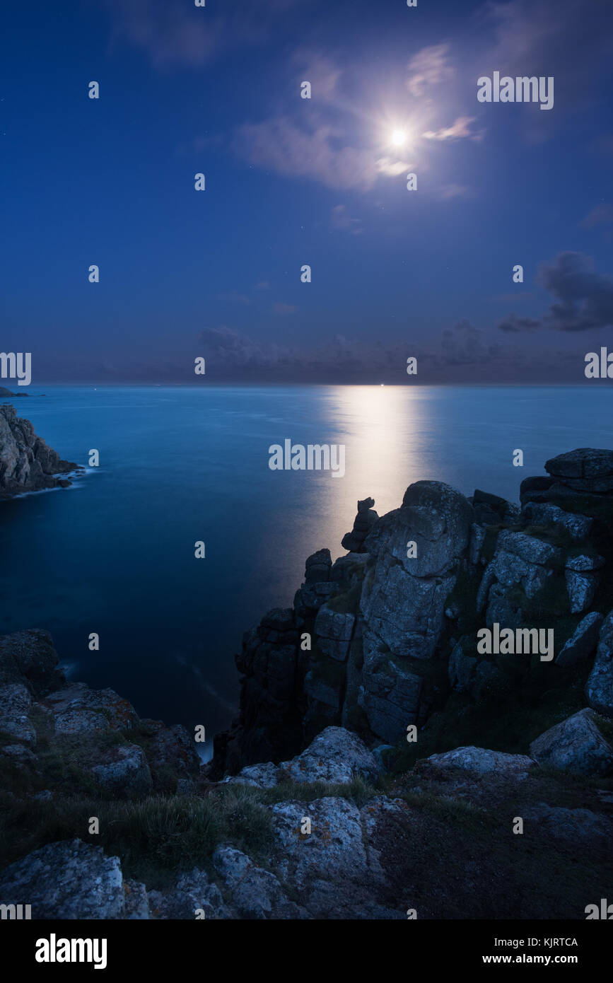 Moonlight, Cornwall a Lands End Foto Stock