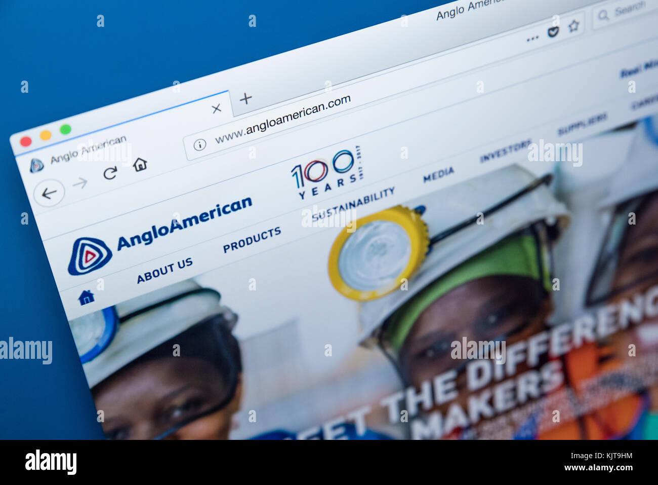 London, Regno Unito - 25 novembre 2017: la homepage del sito ufficiale di Anglo American plc - la multinazionale di società minerarie con sede in sud africa Foto Stock