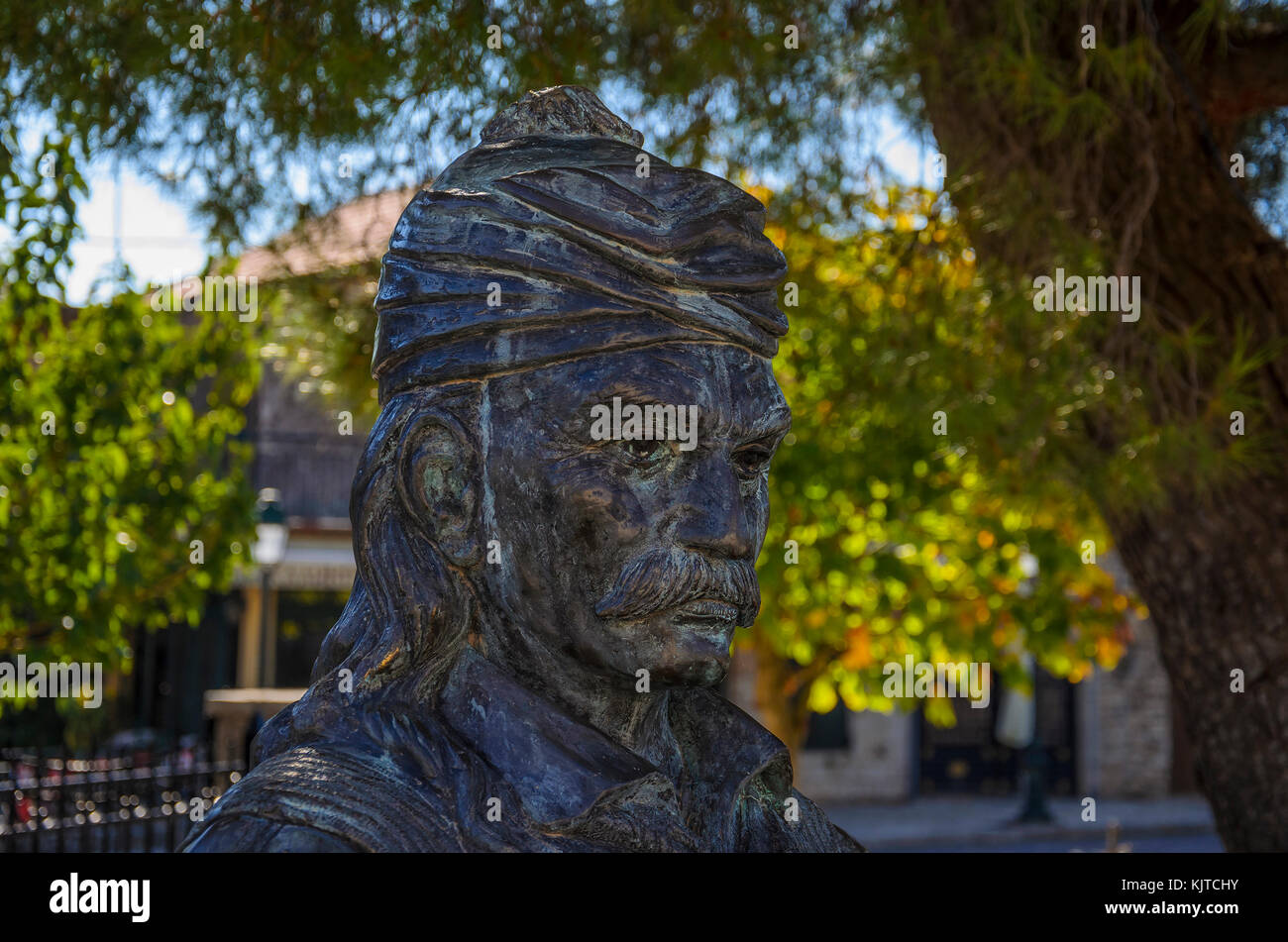 Theodoros Kolokotronis statua. Egli è stato un generale greco e il pre-eminenti leader della guerra greca di indipendenza contro l'Impero Ottomano. Foto Stock