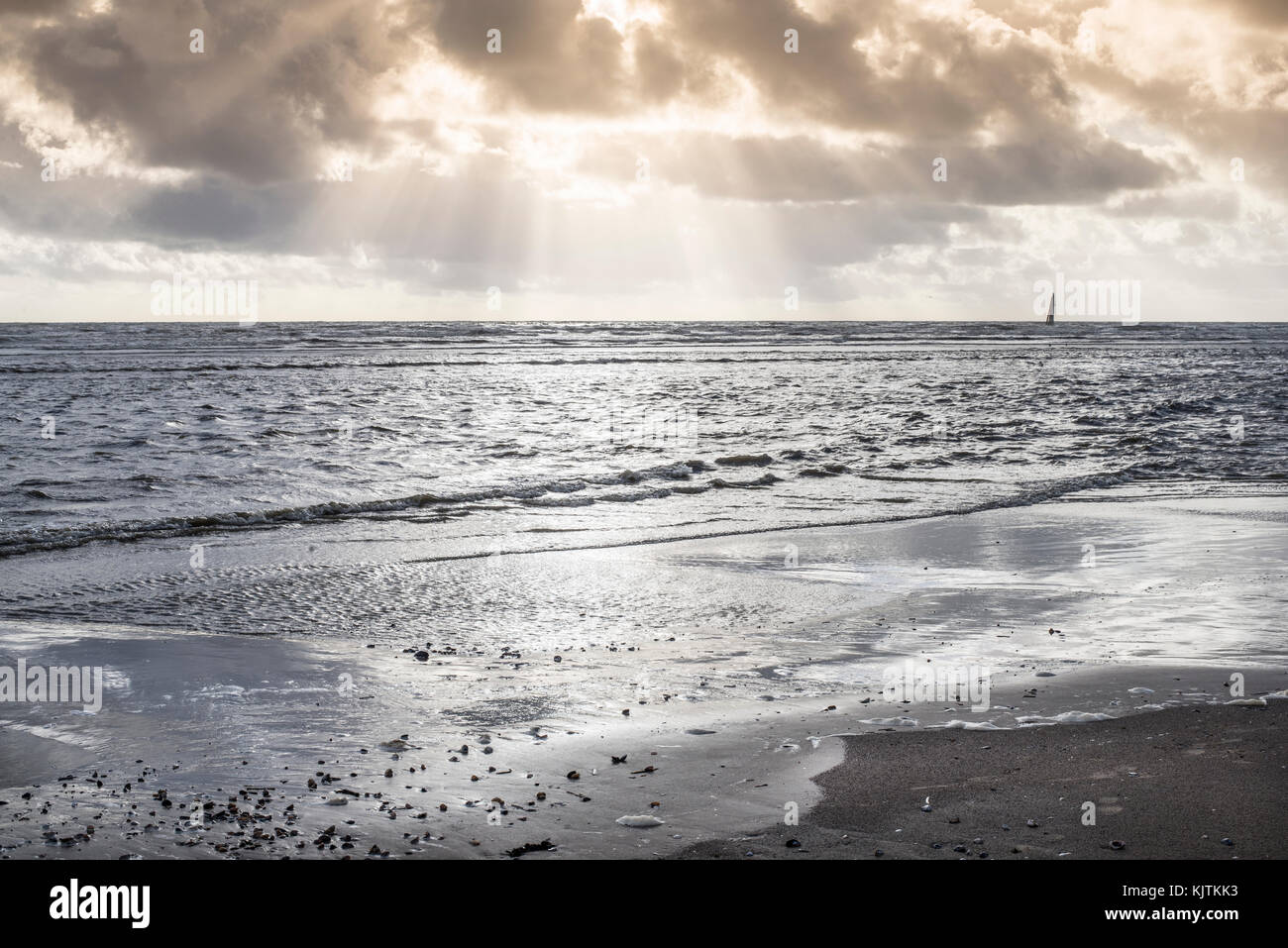 Marea sotto il cielo drammatico, luce diretta Foto Stock