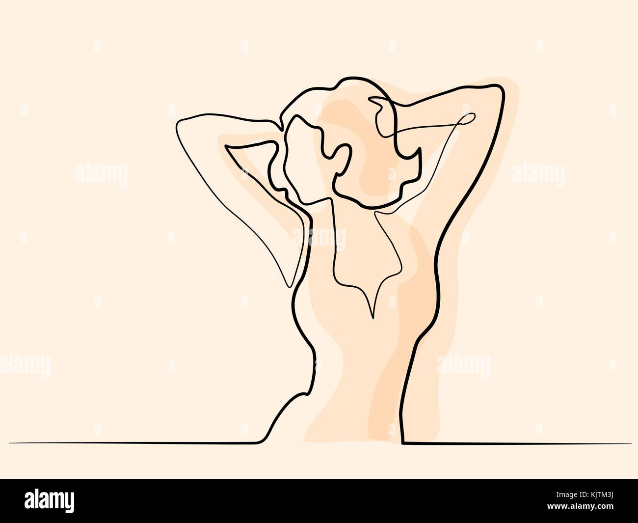 Giovane donna graziosa tiene le mani dietro la testa Illustrazione Vettoriale