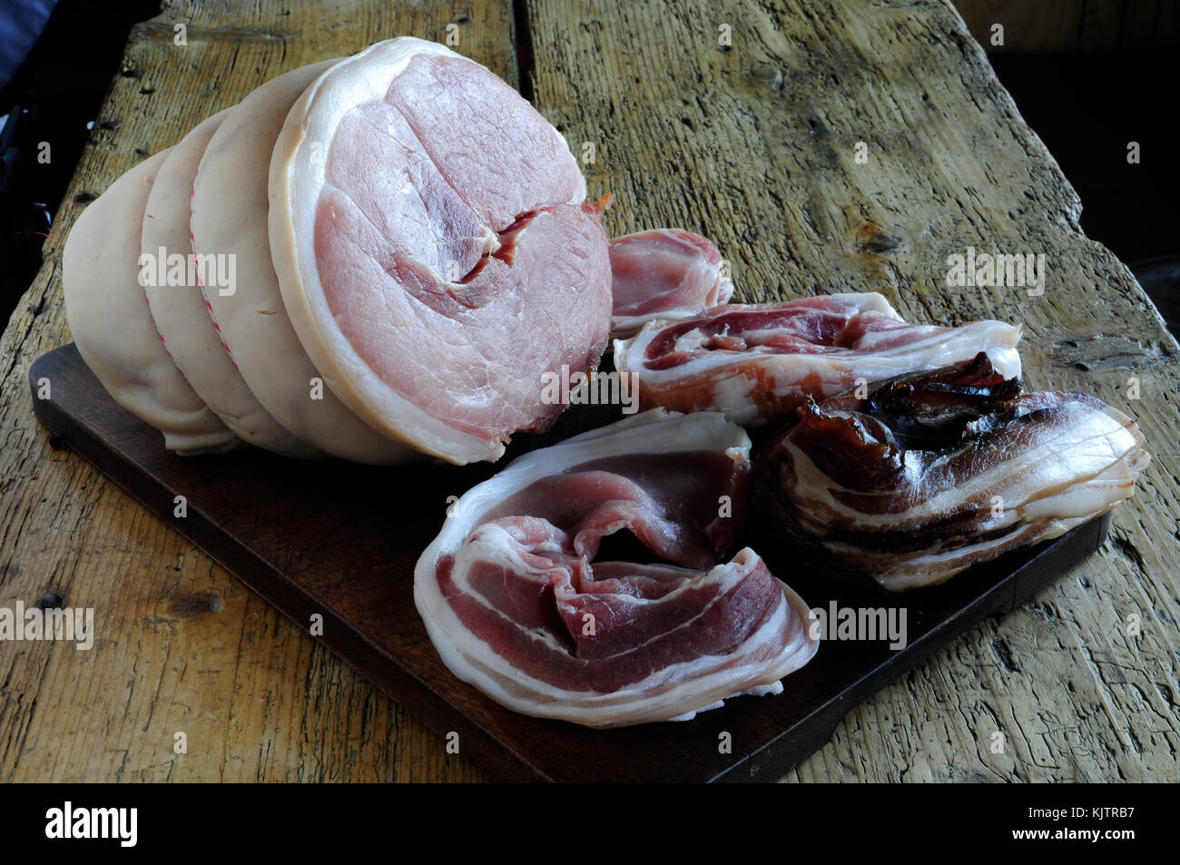 Fette di pancetta e gammon joint Foto Stock