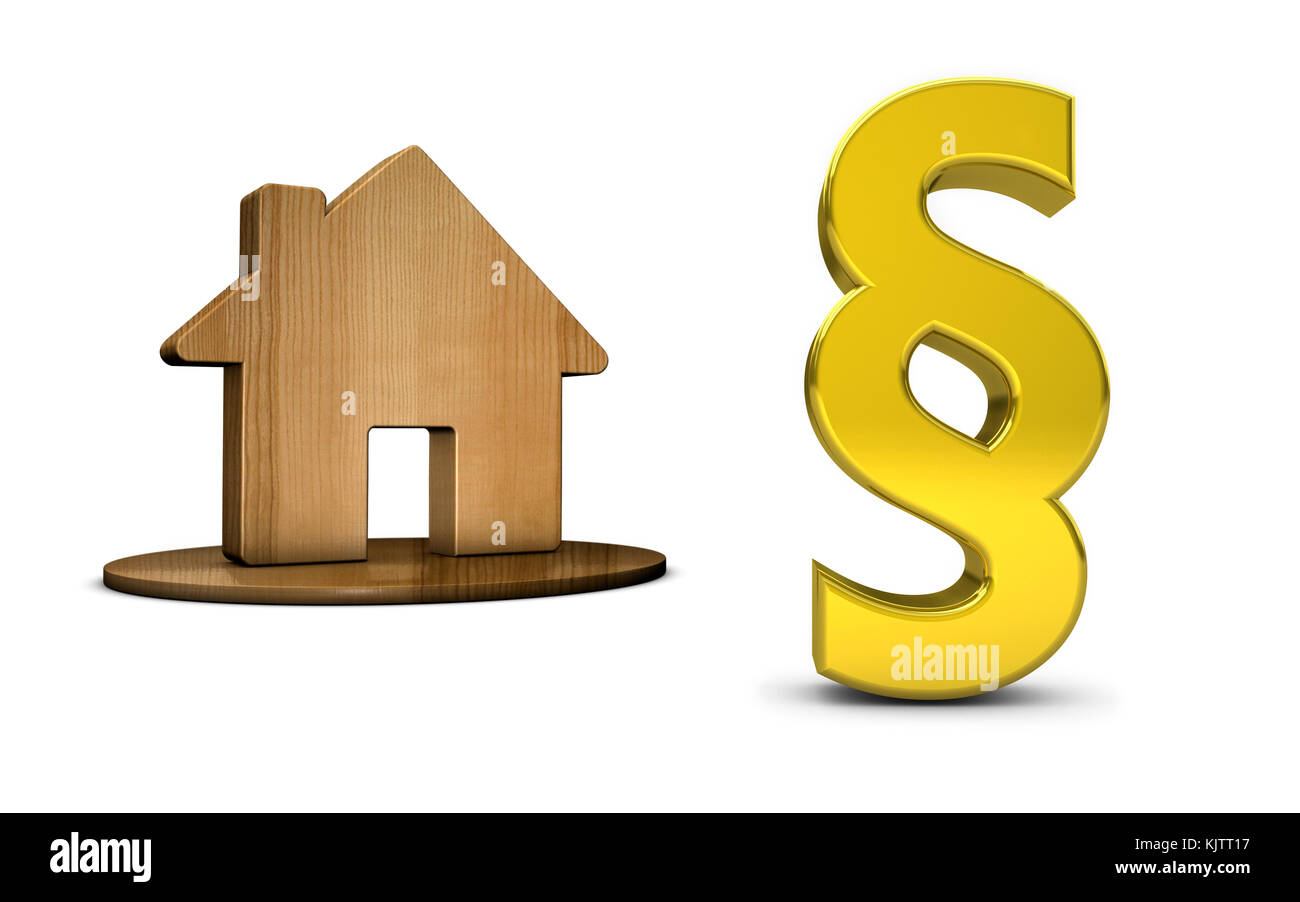 Simbolo del paragrafo e icona della casa illustrazione 3D su sfondo bianco. Foto Stock