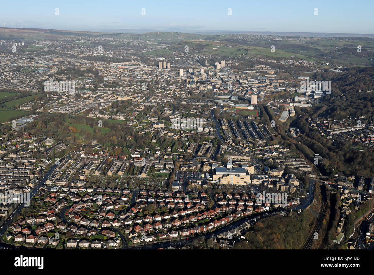 Vista aerea di Halifax, West Yorkshire, Regno Unito Foto Stock