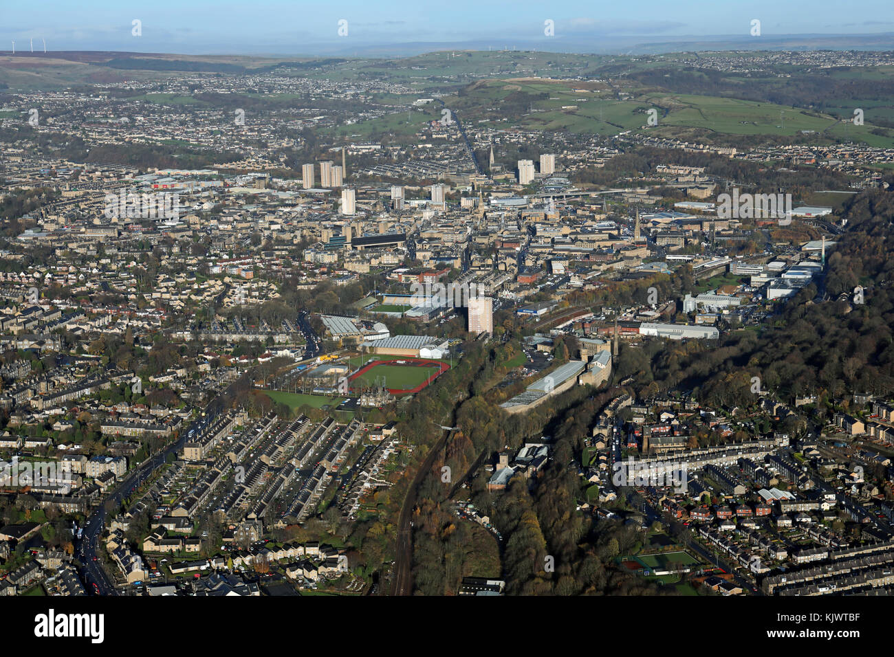 Vista aerea di Halifax, West Yorkshire, Regno Unito Foto Stock