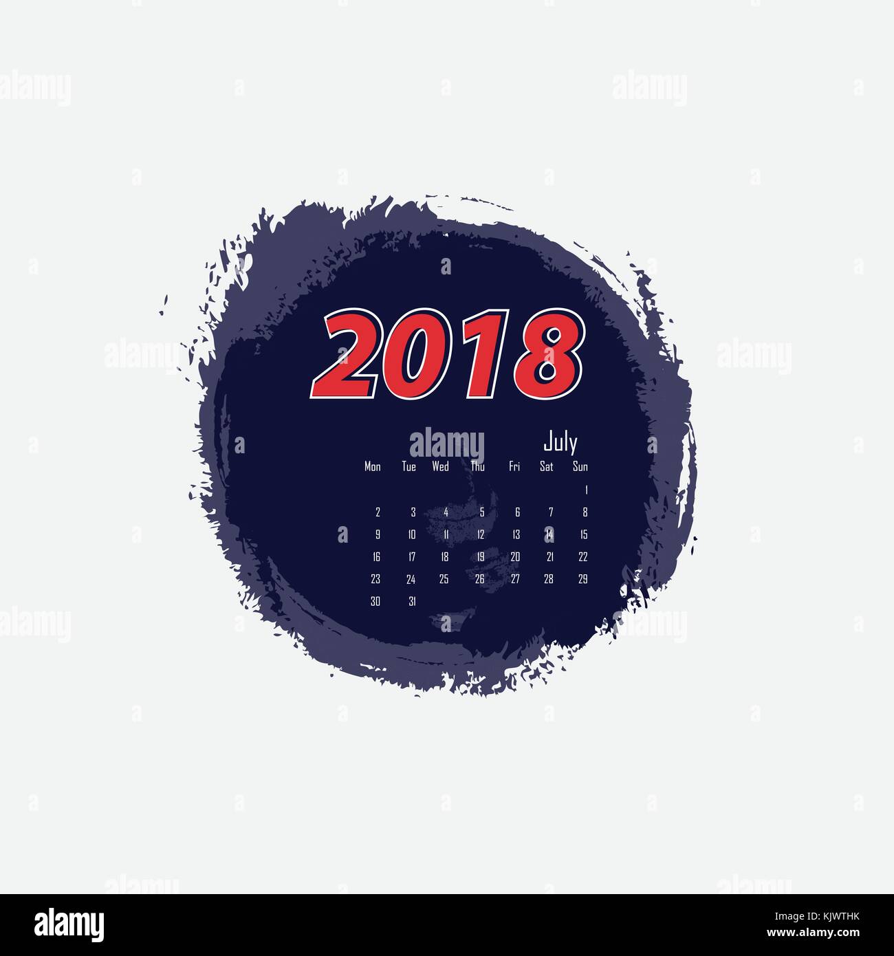 Luglio 2018 Calendario modello.inizia dal lunedì.illustrazione vettoriale. Illustrazione Vettoriale