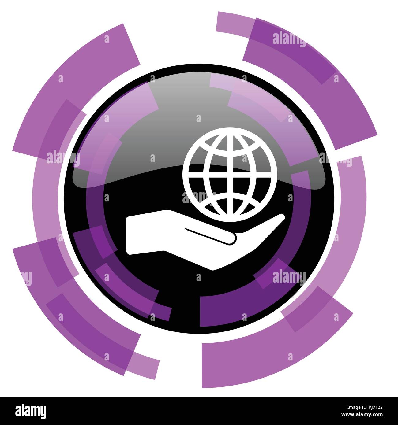 Mano a proteggere la terra rosa viola moderno vettore di progettazione web e icona dello smartphone. tasto rotondo in eps 10 isolato su sfondo bianco. Illustrazione Vettoriale
