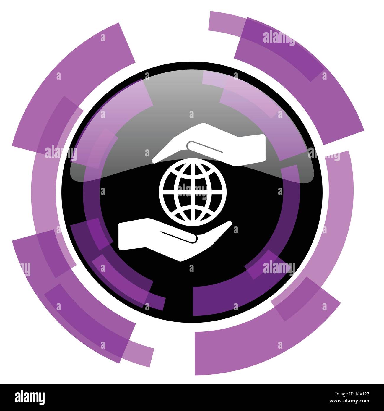 Mano a proteggere la terra rosa viola moderno vettore di progettazione web e icona dello smartphone. tasto rotondo in eps 10 isolato su sfondo bianco. Illustrazione Vettoriale