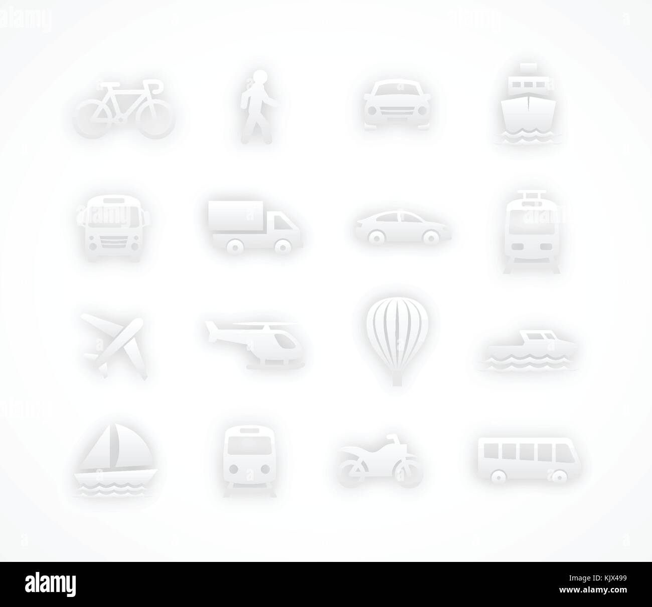 Icone di trasporto su bianco di colore grigio Illustrazione Vettoriale