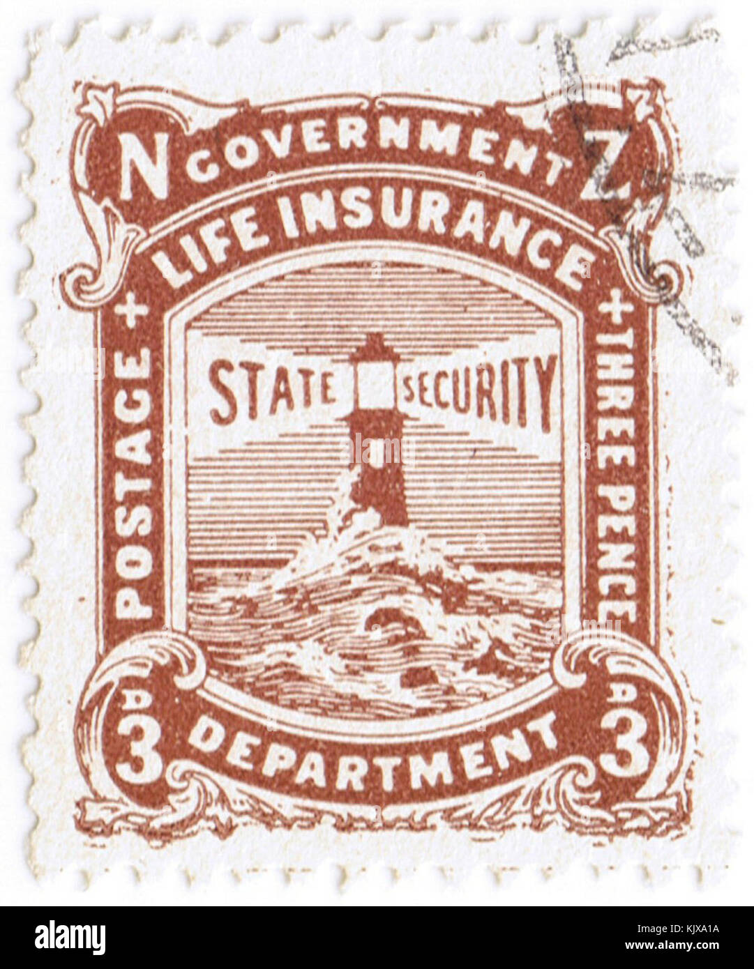 1905 NZ governo assicurazioni sulla vita 3 pence brown Foto Stock