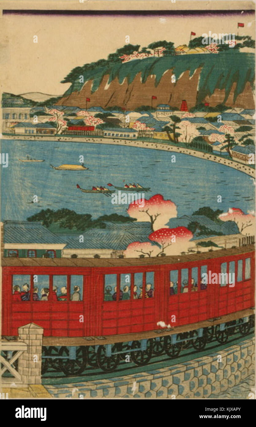 Primo treno a vapore lasciando Yokohama3 Foto Stock