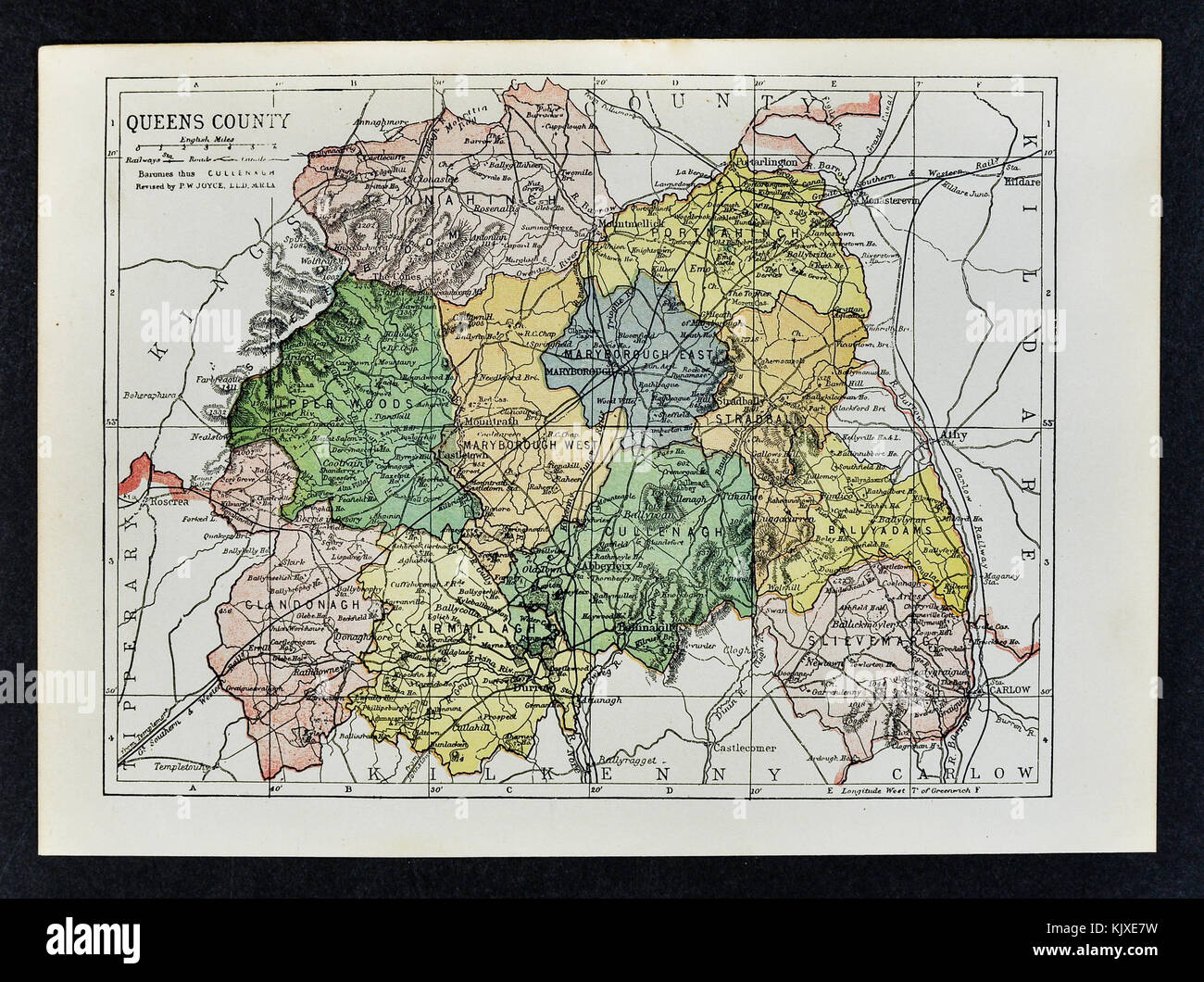 Antica mappa irlanda - Queens county - maryborough abbeyleix durrow mountmellick Foto Stock