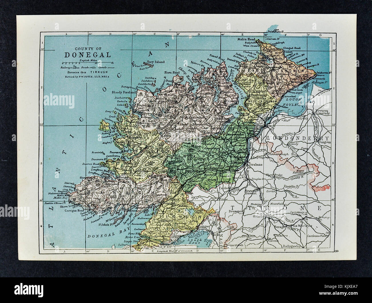 Antica mappa irlanda - donegal county - ballyshannon londonberry moville lifford Foto Stock