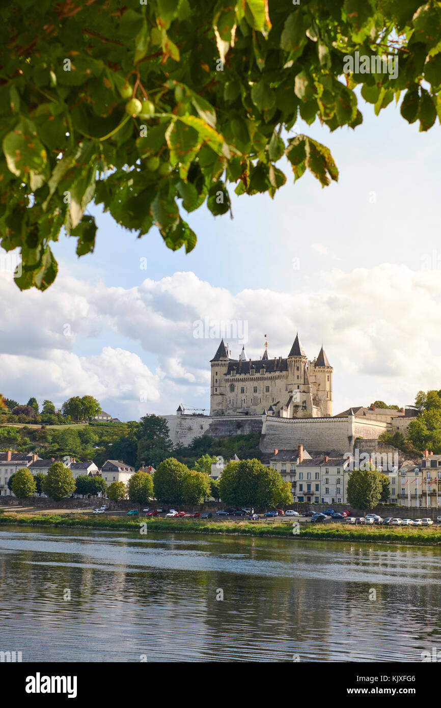 Il centro storico e il castello di Saumur nella Valle della Loira in Francia. Foto Stock