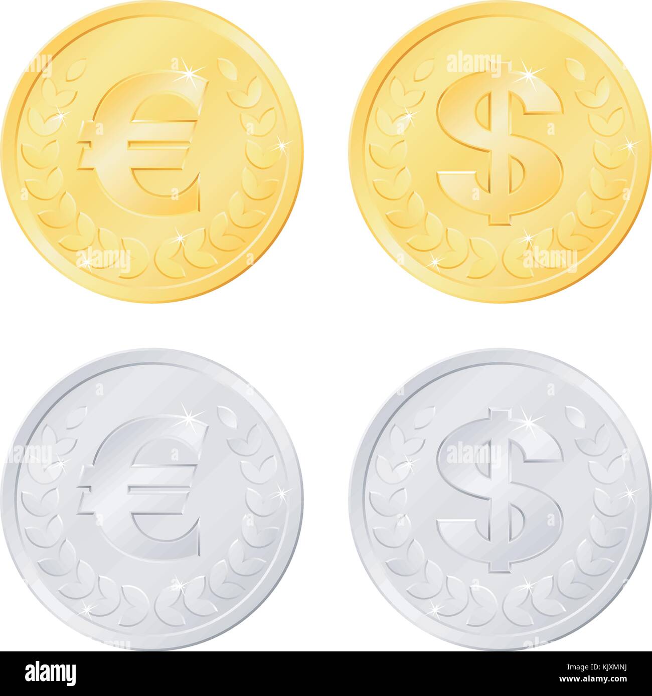 Euro e Dollaro delle monete in euro Illustrazione Vettoriale