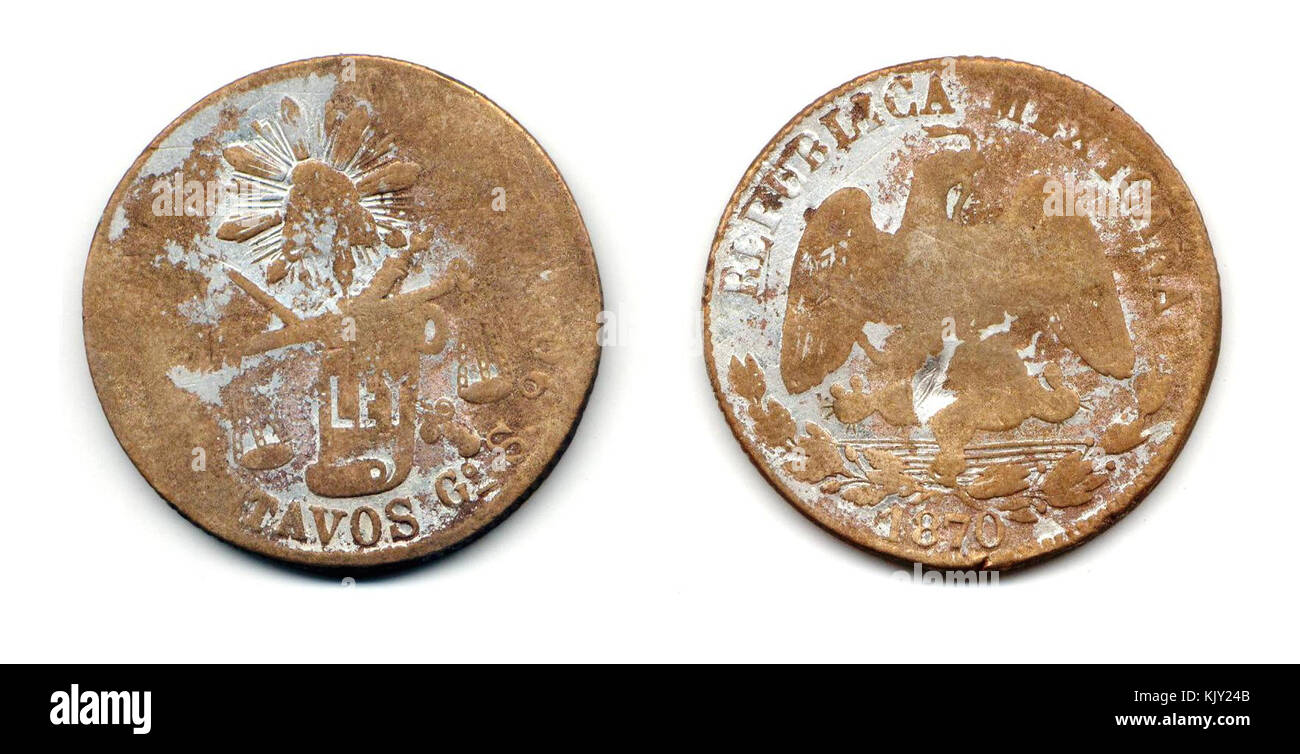 50 centavos de Guanajuato de 1870 (falsa) Foto Stock