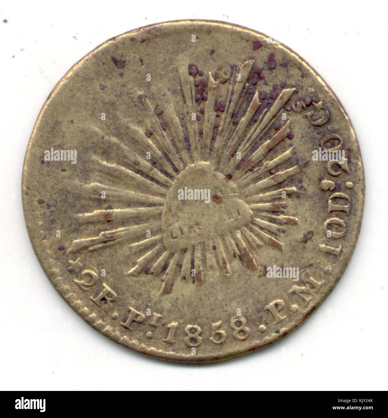2 reales de 1858 (anverso)(falsa) Foto Stock
