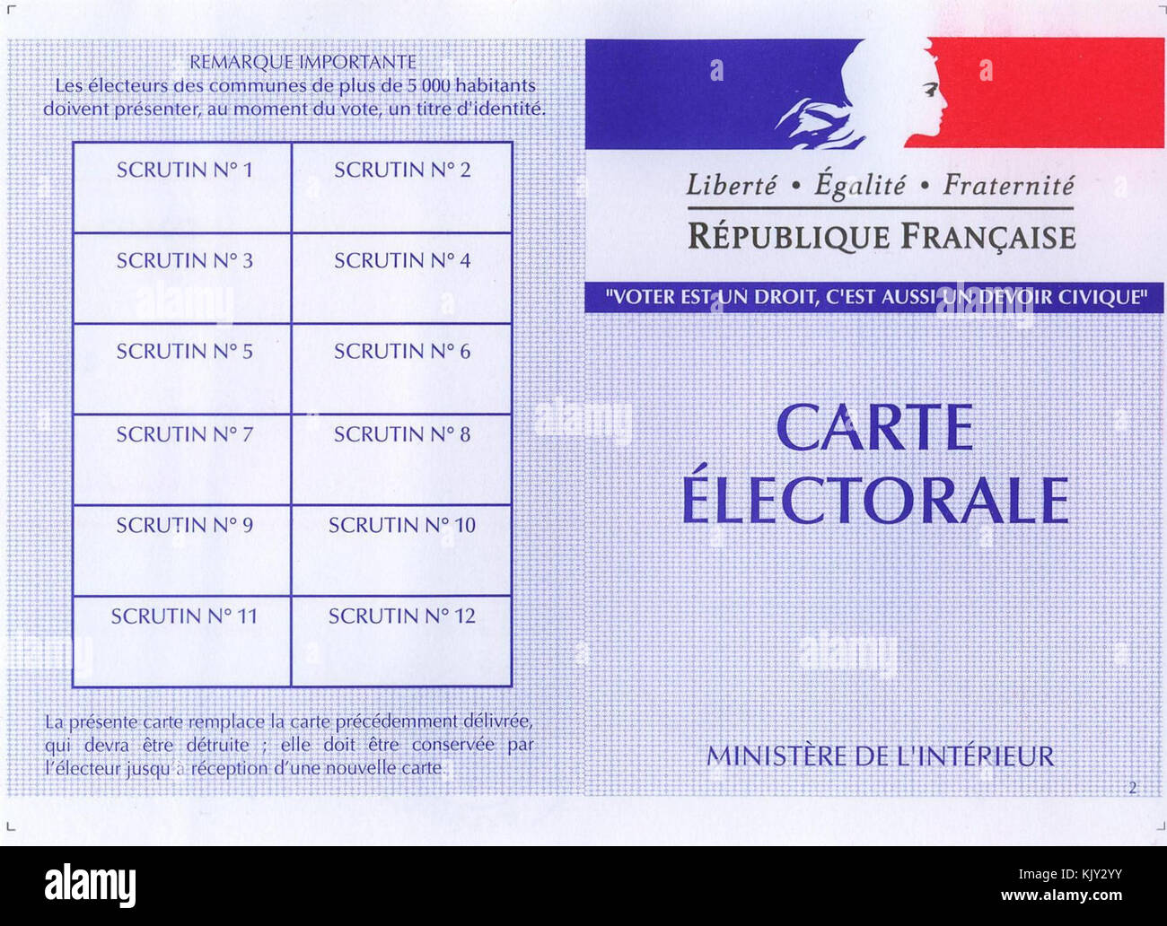 Carte electorale francaise recto Foto Stock