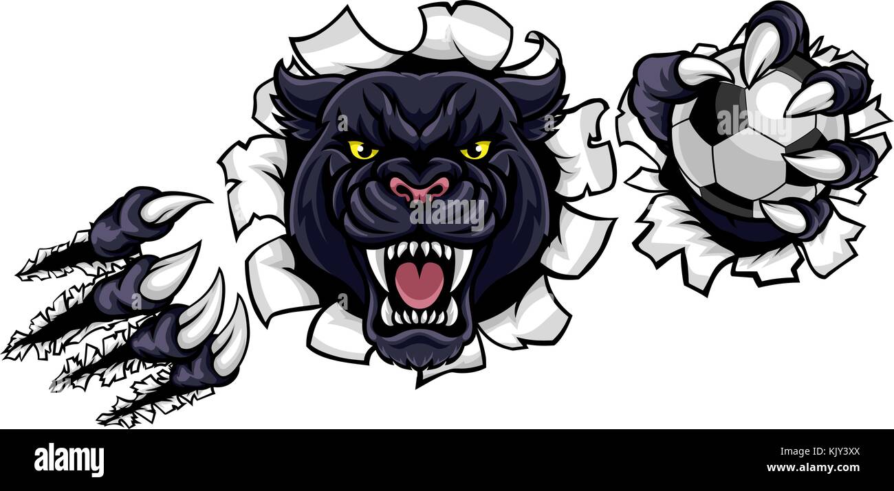 Black Panther calcio Mascotte sfondo di rottura Illustrazione Vettoriale