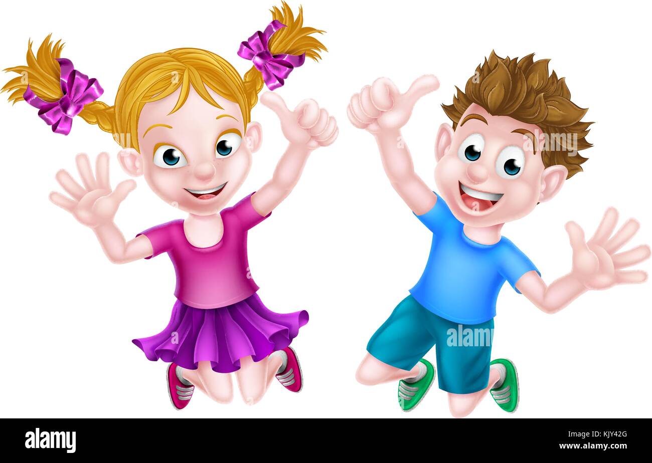 Happy Cartoon bambini che saltano Illustrazione Vettoriale