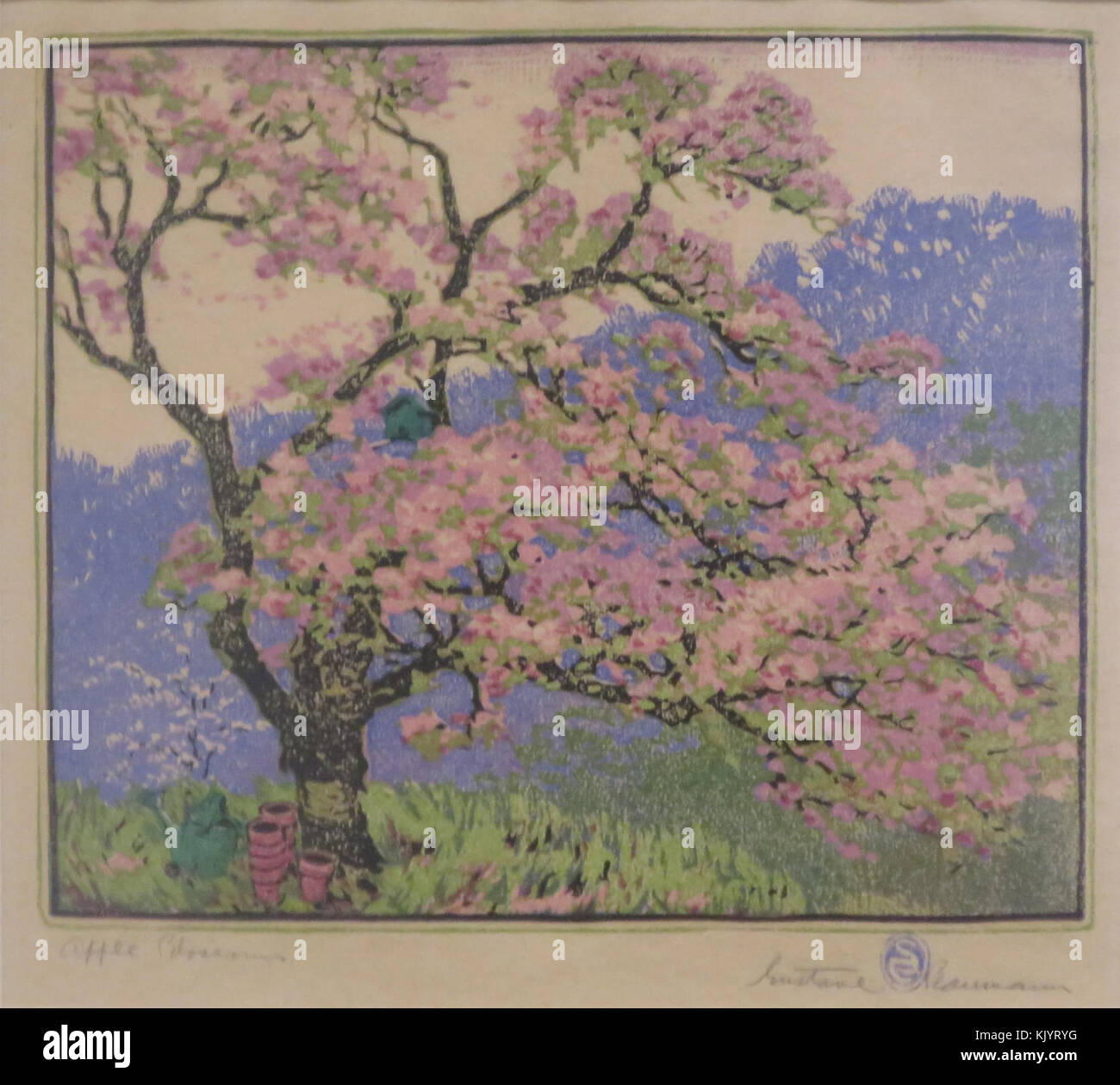 'L'Apple Blossom', legno Stampa in blocco da Gustave Baumann Foto Stock