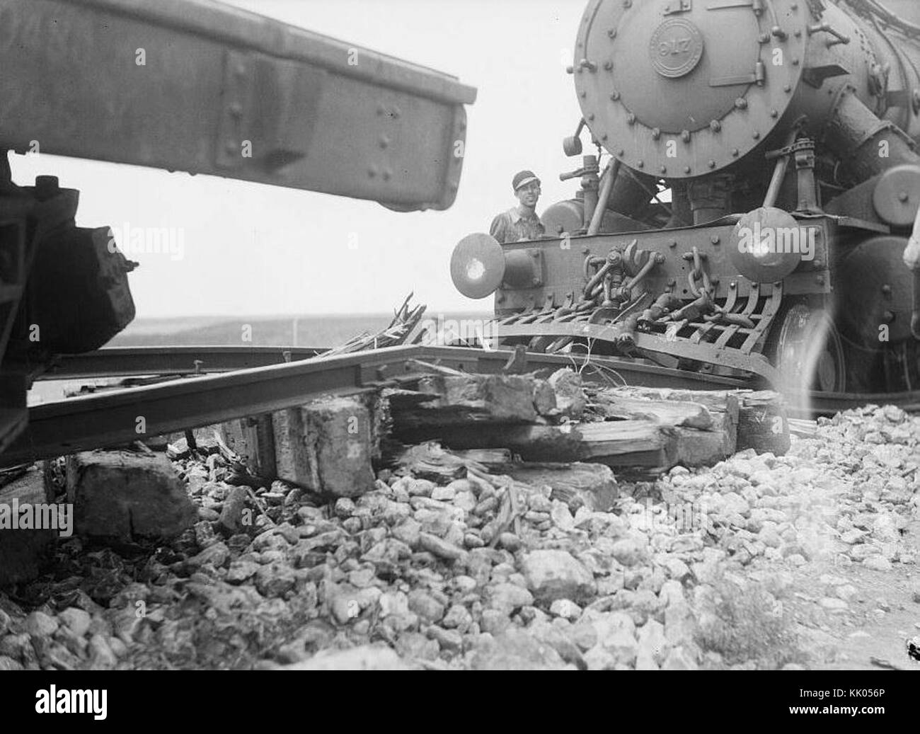 Il scollegato rotaie che ha causato il deragliamento Foto Stock