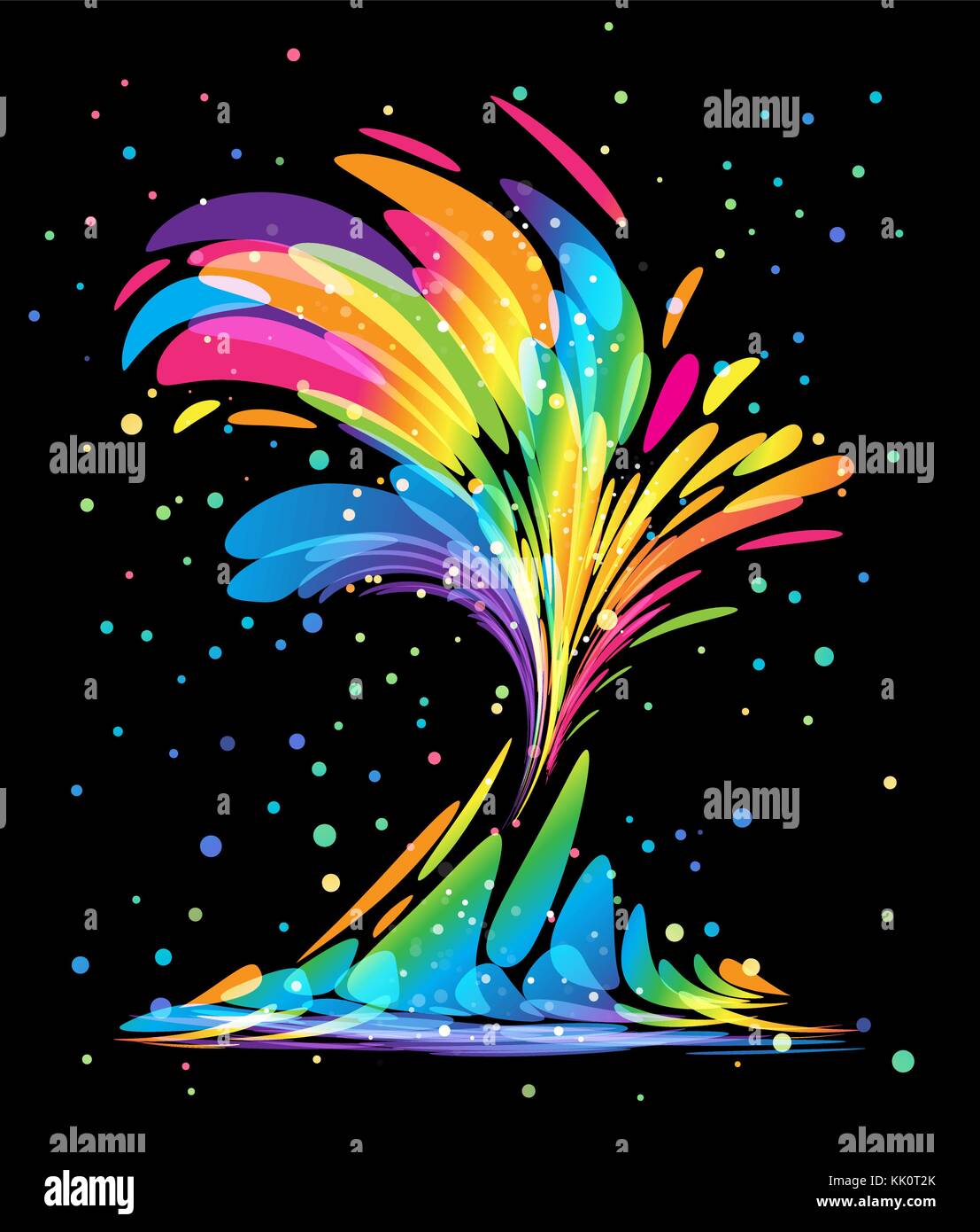 Splash multicolore elementi su sfondo nero Illustrazione Vettoriale