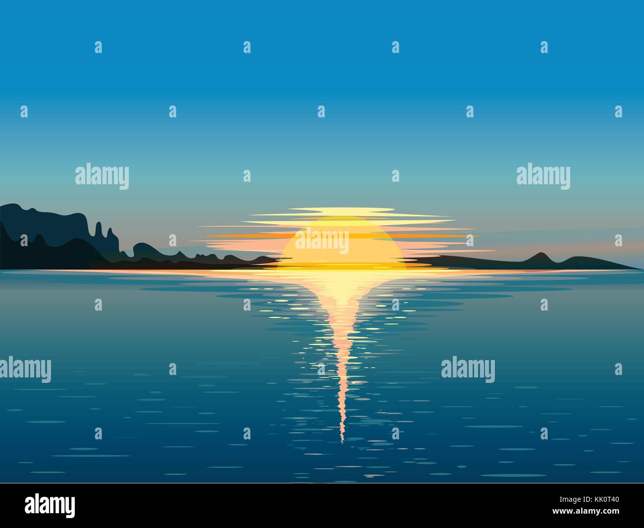 Paesaggio al tramonto, illustrazione vettoriale Illustrazione Vettoriale