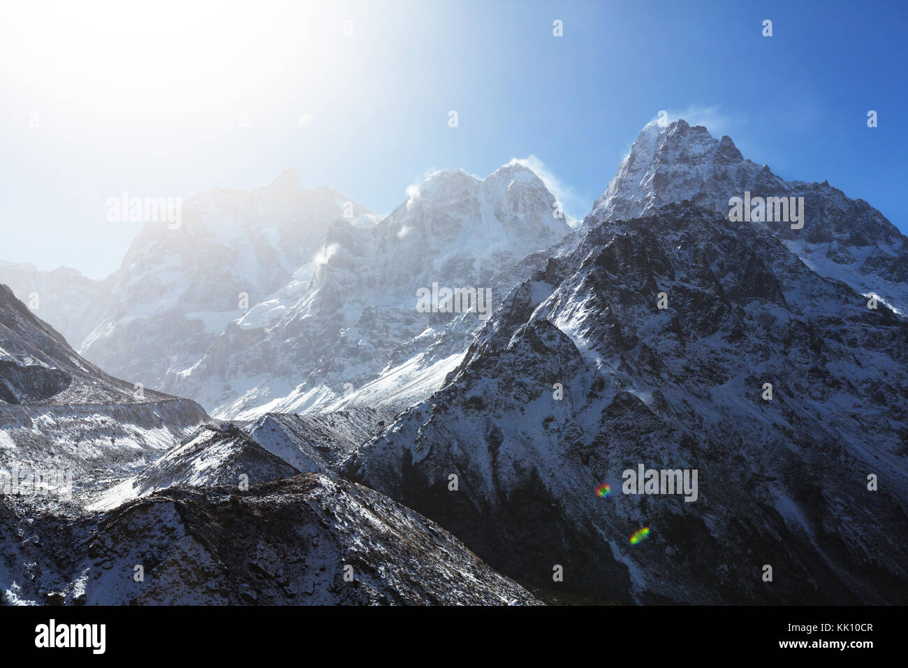 Vista panoramica delle montagne, regione di Kangchendzonga, HIMALAYA, Nepal. Foto Stock