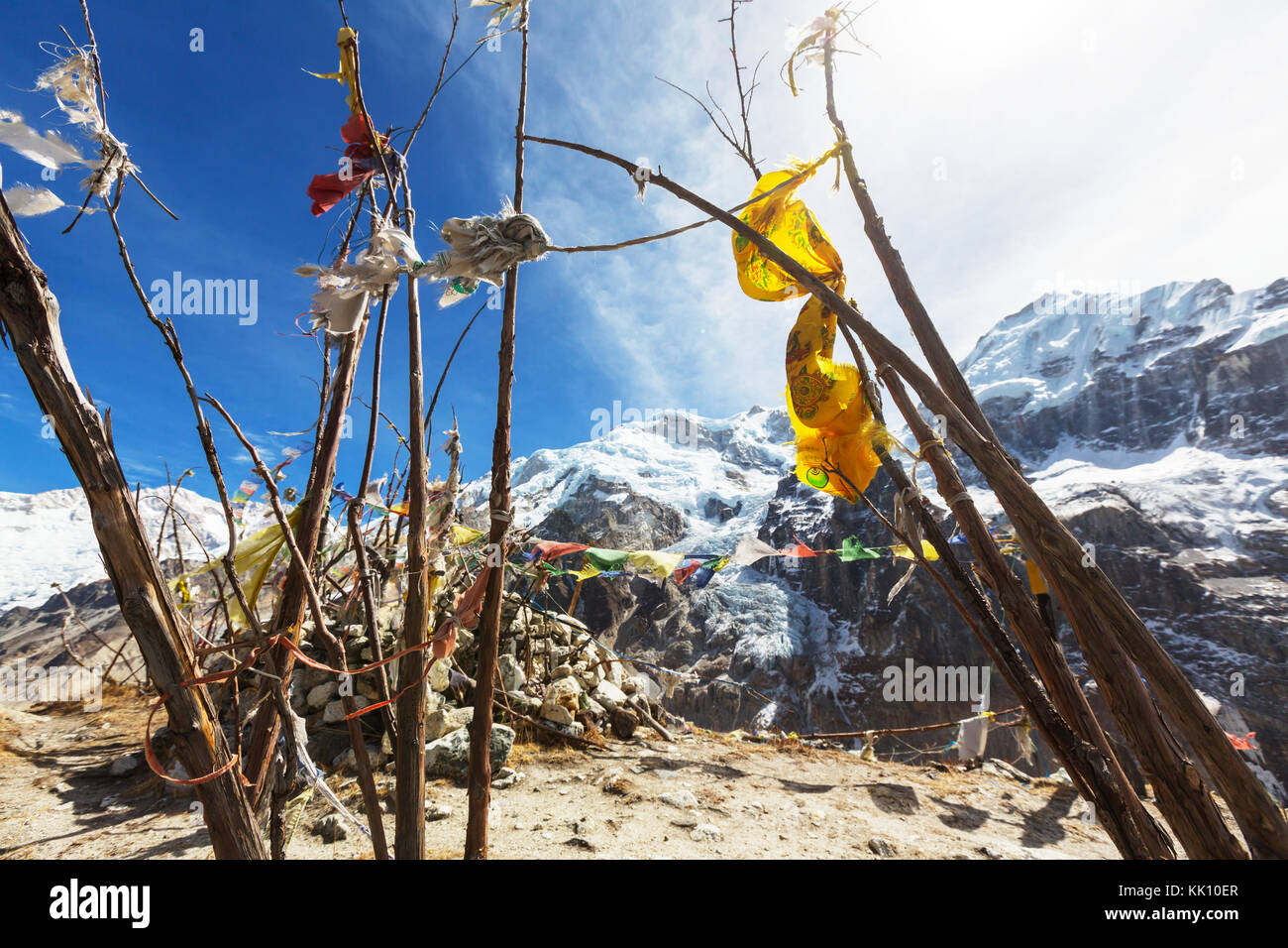 Vista panoramica delle montagne, regione di Kangchendzonga, HIMALAYA, Nepal. Foto Stock