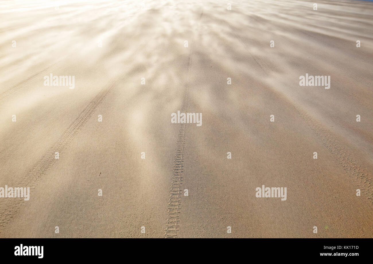 Tempesta soffiando sabbia sulla spiaggia Foto Stock