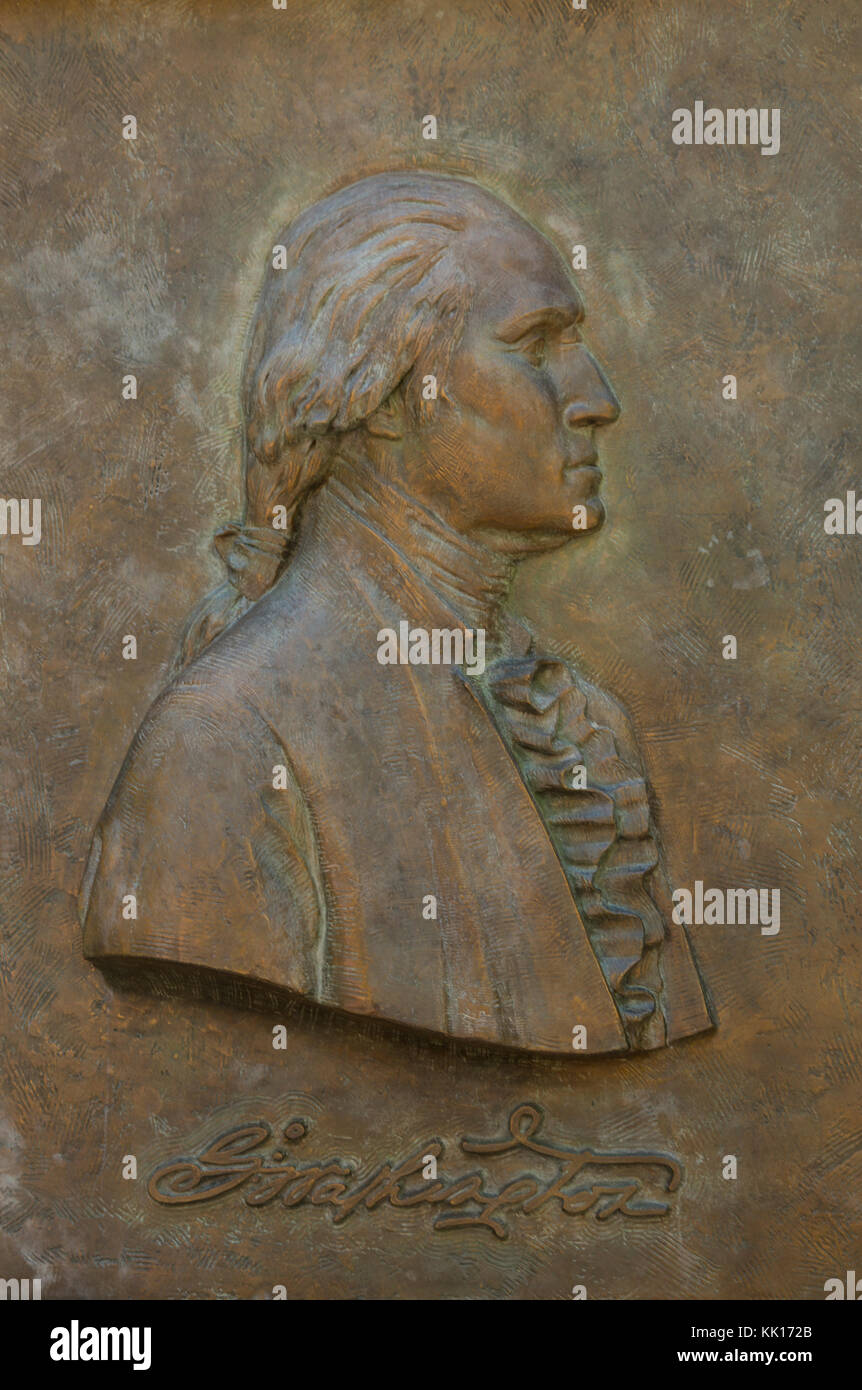 Una placca di visualizzare una immagine di George Washington a Mount Vernon Foto Stock