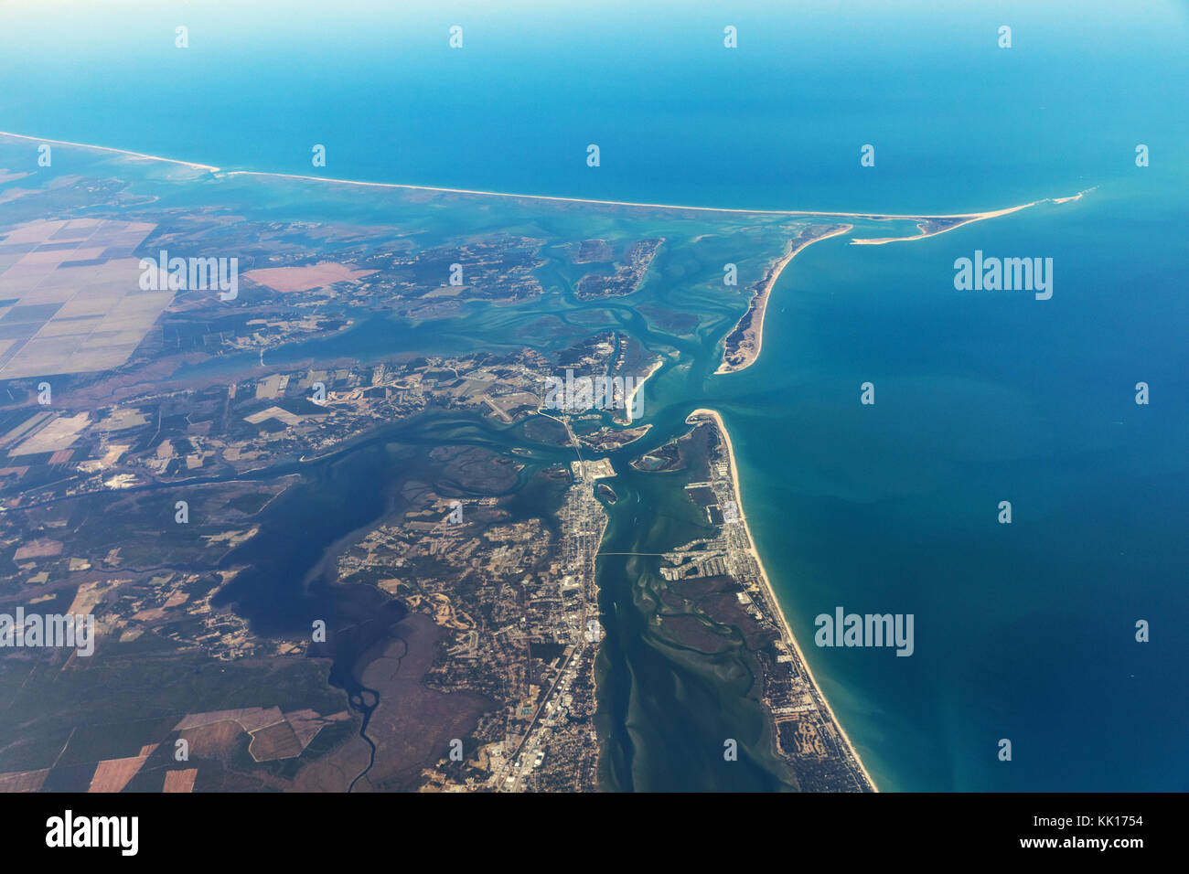 Vista aerea sulla costa orientale di Long Island. Robert Mosè parco dello stato sul fire island. tipico paesaggio delle isole e spiagge. usa Foto Stock