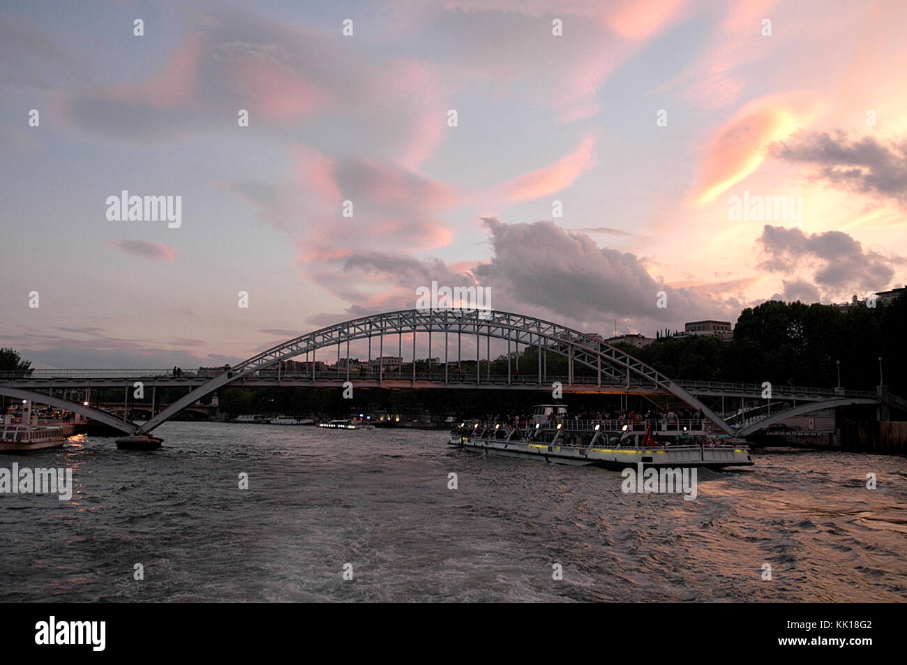 Modo popolare per fare escursioni turistiche in Parigi è quello di utilizzare le barche di crociera sul fiume Senna che promette il pieno splendore del fiume e i monumenti Foto Stock