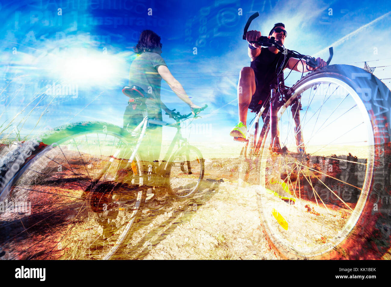 Bicicletta e sport estremo concetto sfondo.Lo stile di vita e di Avventura  bici con doppia esposizione Foto stock - Alamy