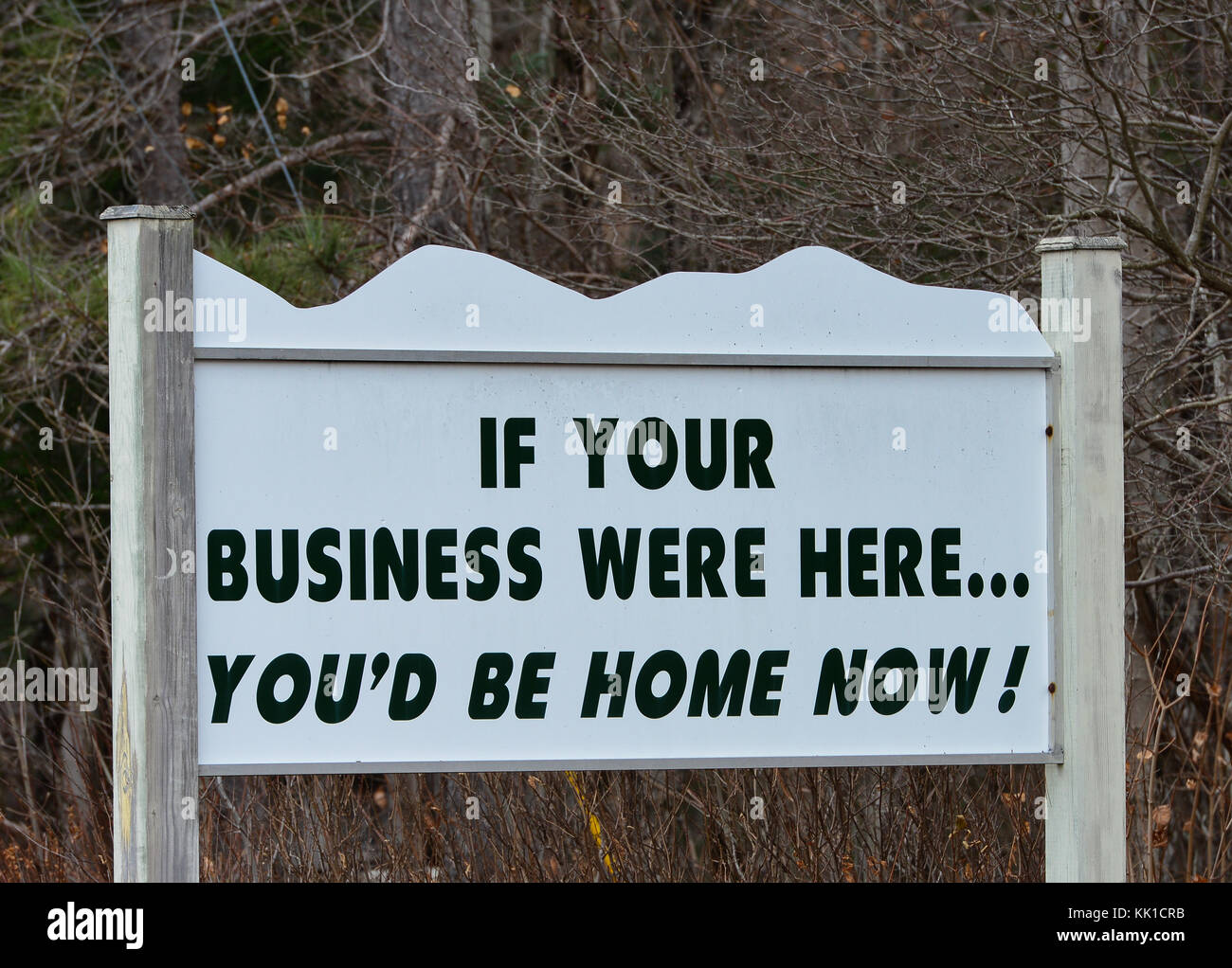 Sign in città turistica, Lago Pleasant, nelle Montagne Adirondack, NY suggerendo spostando il tuo business per l'area. Foto Stock