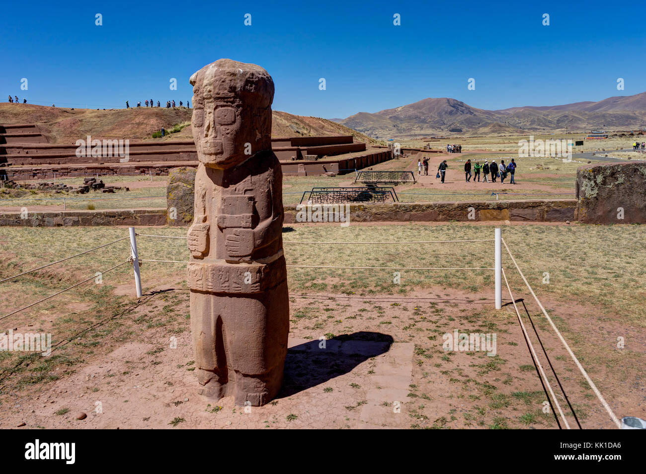 Foto scattata in agosto 2017 in Tiwanaku Bolivia, Sud America: Rovine di Tiwanaku. Tiwanaku è un precolombiana sito archeologico in western Bolivia Foto Stock