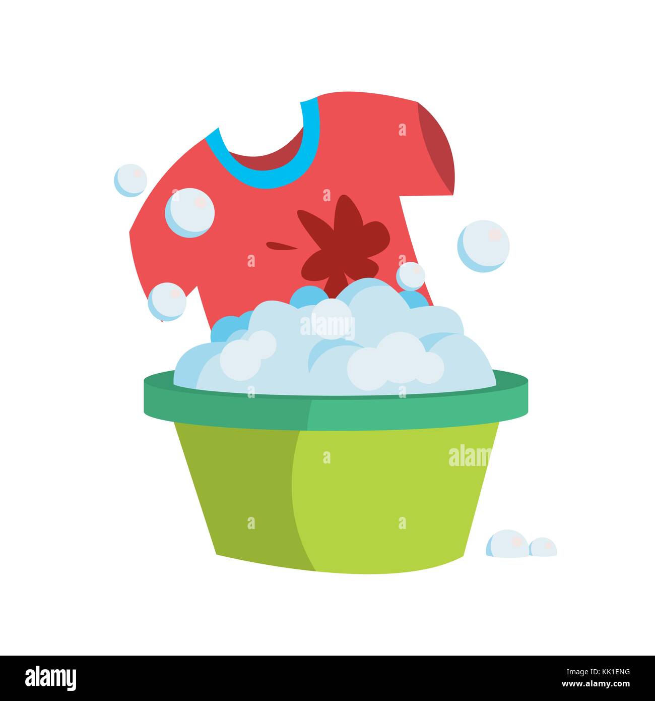 T-shirt in una bacinella con acqua saponata viene lavato a mano. Illustrazione Vettoriale