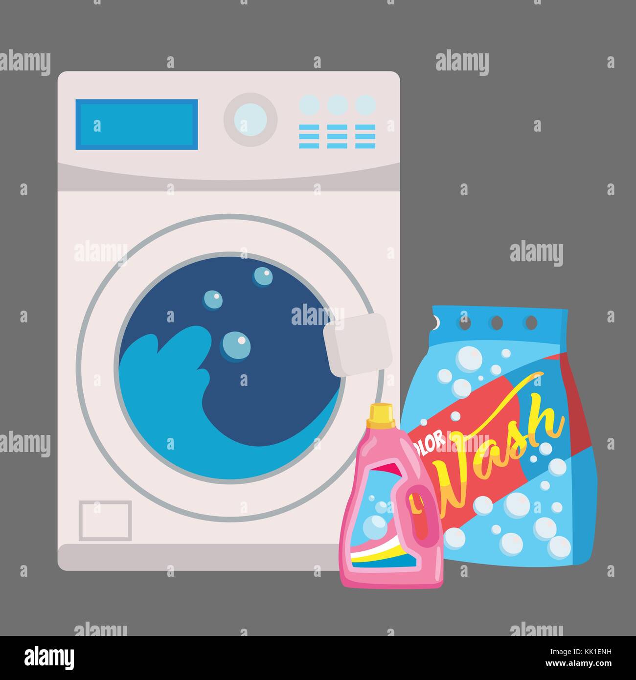 Lavatrice in appartamento stile. isolato su sfondo blu. moderno vettore illustrazione Illustrazione Vettoriale