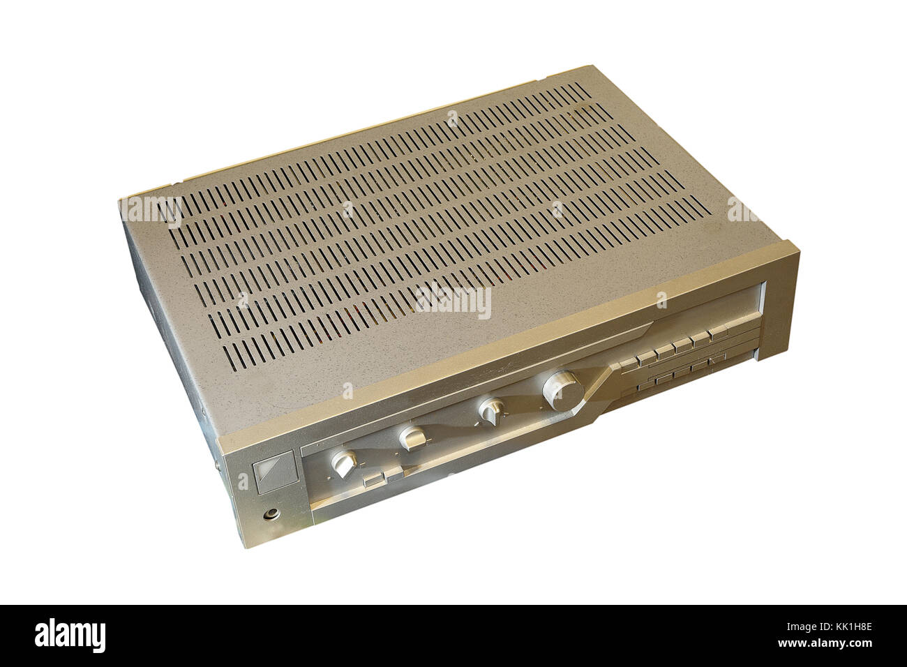 Vintage amplificatore metallico isolato su sfondo bianco per il vostro design Foto Stock