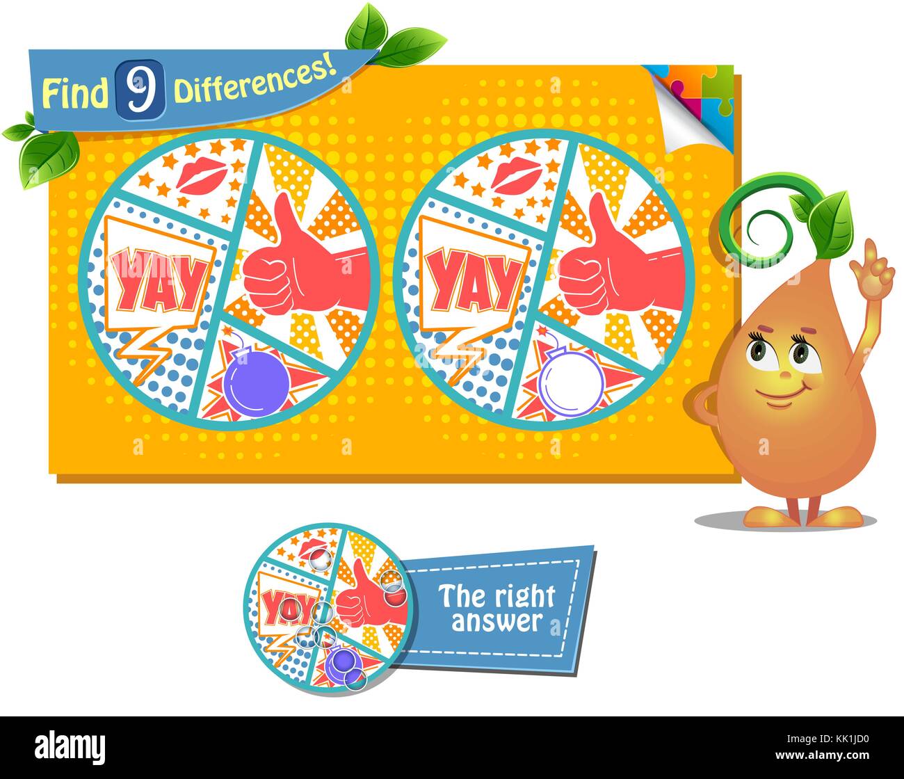 Visual gioco per bambini e adulti. il compito di trovare 9 differenze . Illustrazione Vettoriale