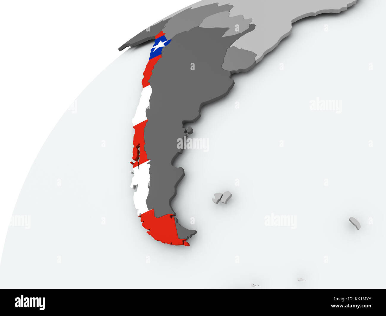 Cile con bandiera incorporata sul globo. Illustrazione 3D. Foto Stock