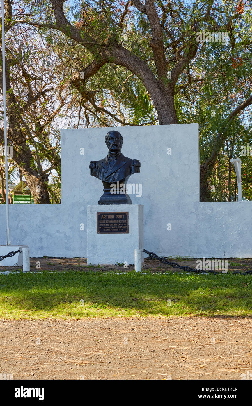 Arturo Prat statua, Hanga Roa, Isola di Pasqua (Rapa Nui), Cile Foto Stock