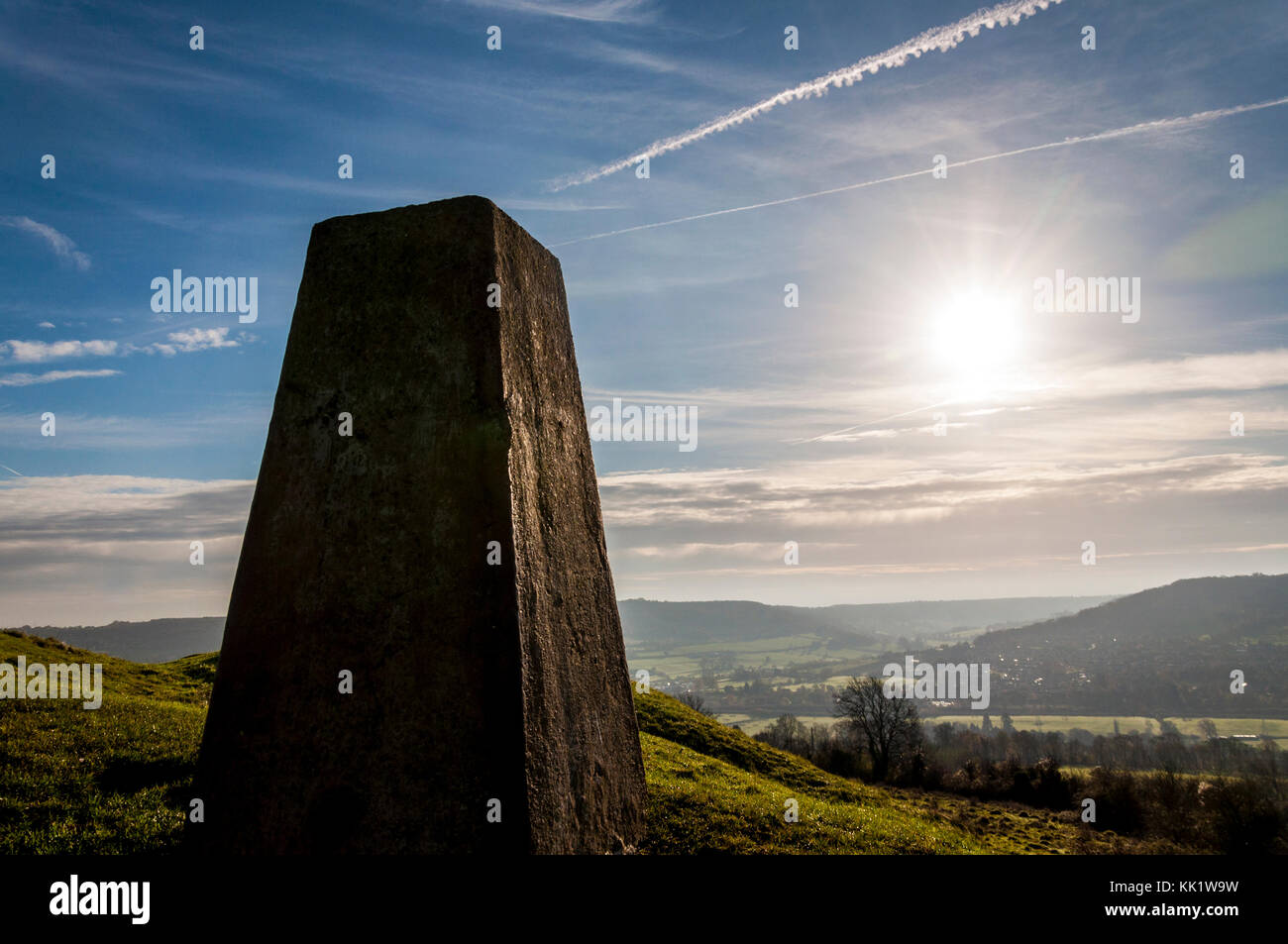 Il punto di innesco su Little Solsbury Hill, Batheaston, bagno, Somerset, Inghilterra, Regno Unito nel paesaggio Foto Stock