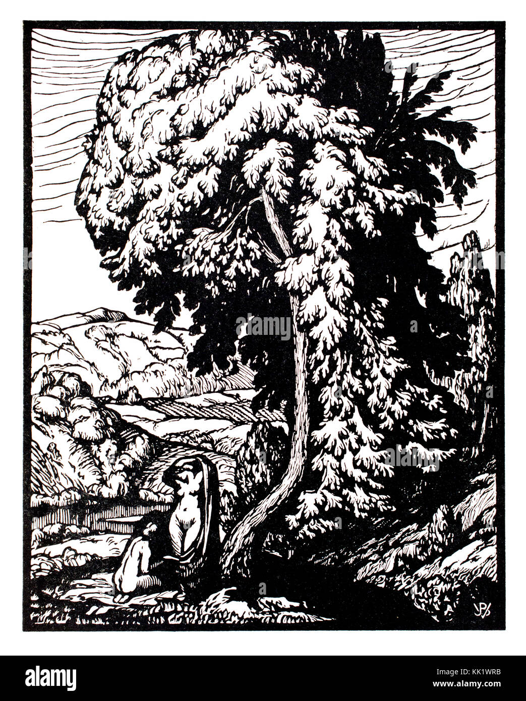 Serenite, 1920s xilografia illustrazione dall artista francese J B Vettiner Foto Stock