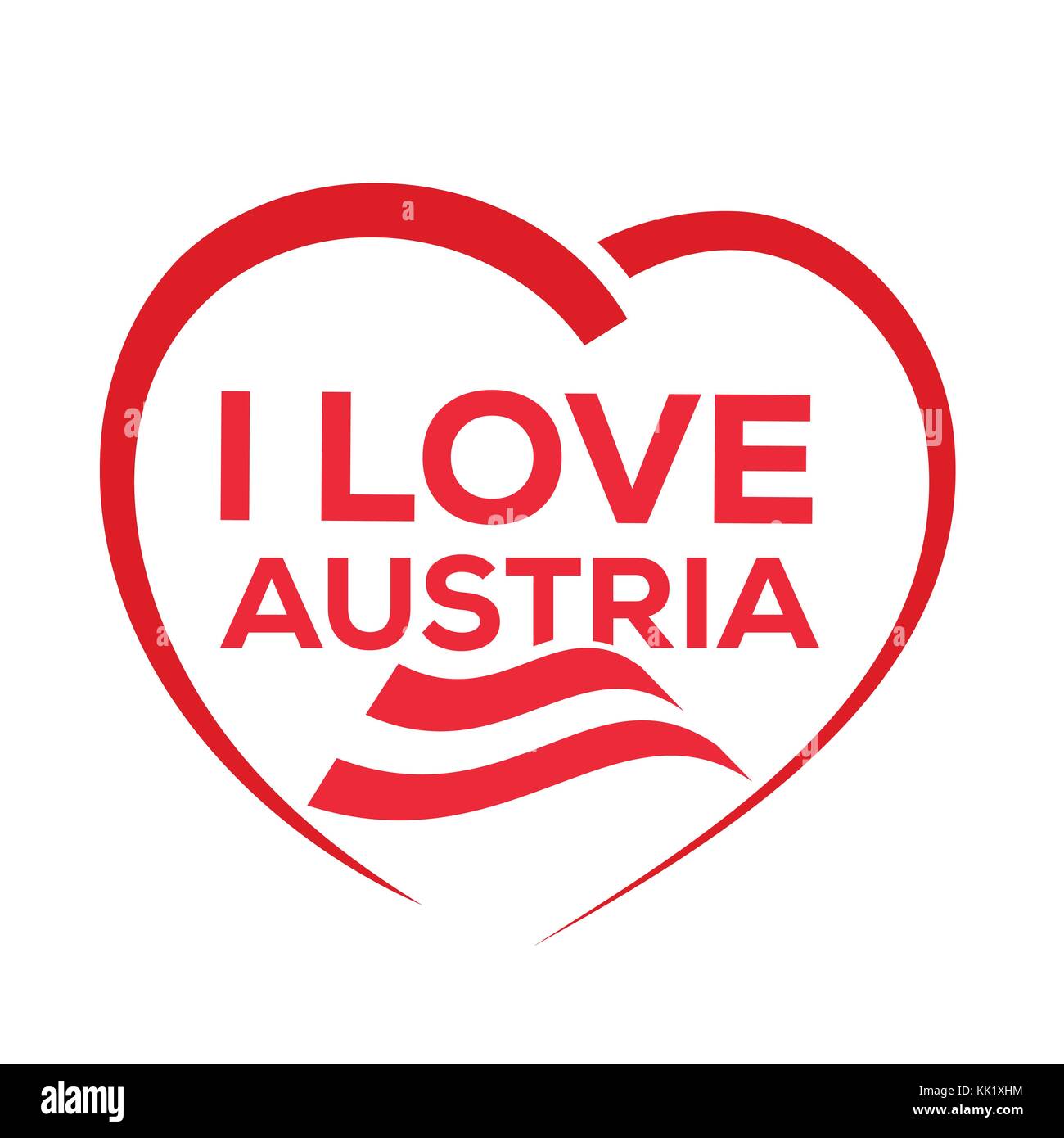 Io amo in Austria con contorno di cuore e la bandiera austriaca, icona design, isolati su sfondo bianco. Illustrazione Vettoriale