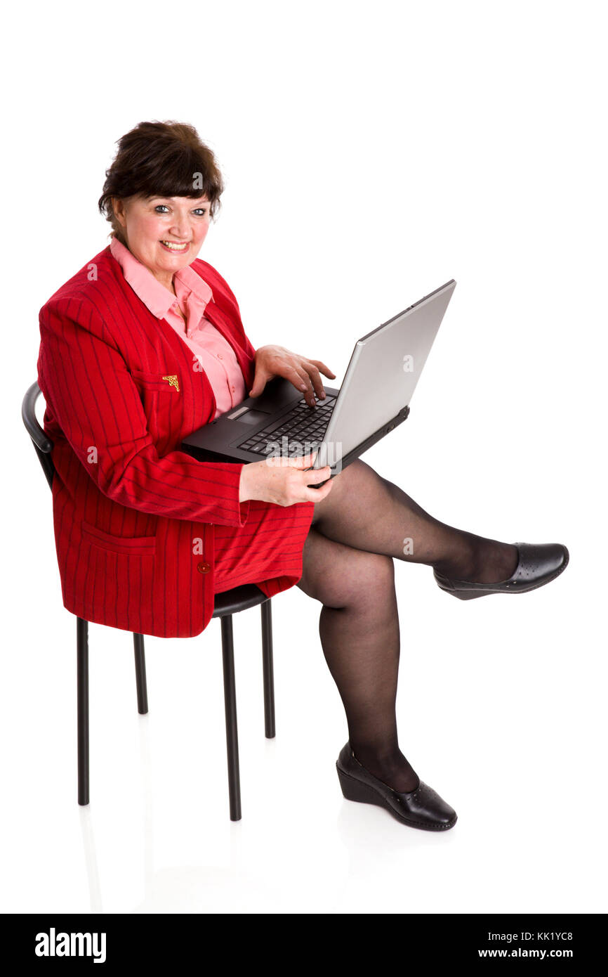 Coppia Business donna lavora online isolato su bianco Foto Stock