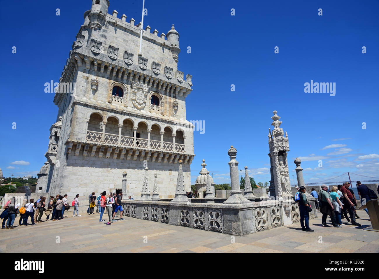 Belém Tower o torre di San Vincenzo, una torre fortificata situata nella parrocchia civile di Santa Maria de Belém nel comune di Lisbona, Portogallo. Foto Stock