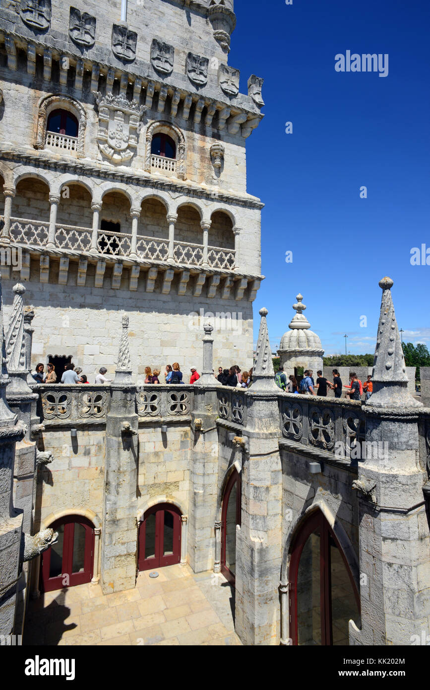 Belém Tower o torre di San Vincenzo, una torre fortificata situata nella parrocchia civile di Santa Maria de Belém nel comune di Lisbona, Portogallo. Foto Stock